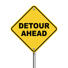 3d Illustration Of Yellow Roadsign Of Detour Ahead