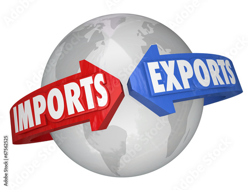 Fotografia, Obraz Imports Exports Arrows Around World Global International Busines