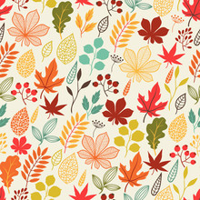 Seamless Vector Pattern With Stylized Autumn Leaves.