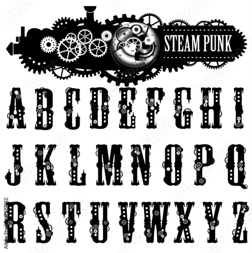 Photo  Steampunk Font, illustration.
