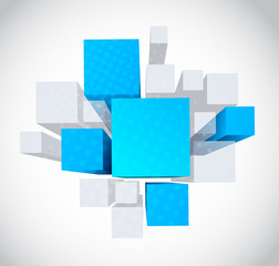 Poster - Abstract background with 3d gray and blue cubes
