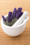 Fototapeta Lawenda - Lavender flowers in a mortar