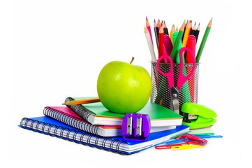 Collection of colorful school supplies