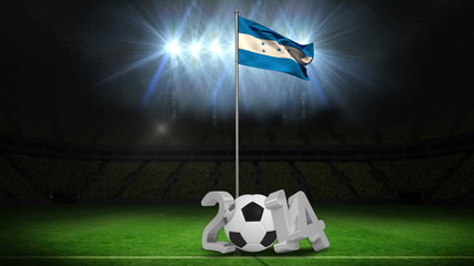 Poster - Honduras national flag waving on flagpole with 2014 message