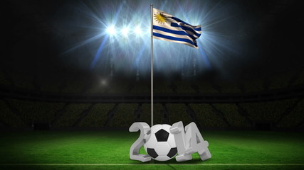 Poster - Uruguay national flag waving on flagpole with 2014 message