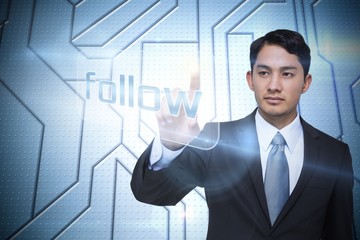 Aufkleber - Businessman pointing to word follow