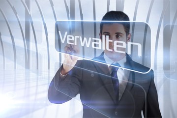 Poster - Businessman presenting the word manage in german