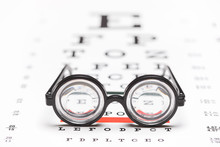 Pair Of Nerdy Glasses On An Eye Chart