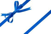 Blue Ribbon With A Bow On A White Background