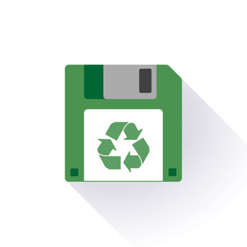 Floppy disc icon with a recycle sign