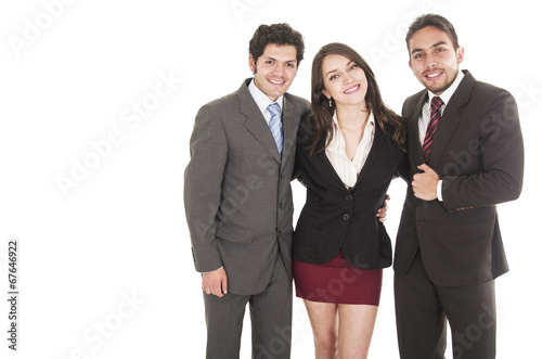 Foto two young men and a beautiful girl dressed in suits