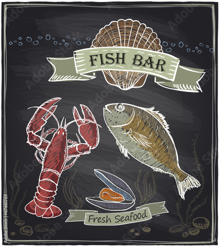Naklejka dekoracyjna Chalkboard fish bar.