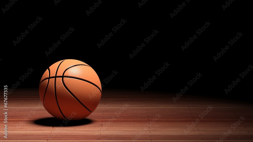 Basketball court floor with ball  - obrazy, fototapety, plakaty 