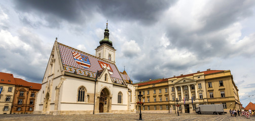 Wall Mural - St. Mark's Church and Croatian Parliament in Zagreb