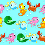 Fototapeta Pokój dzieciecy - Funny sea animals with background.
