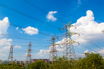 Wall Mural - high voltage post.High-voltage tower sky background.