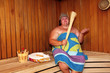 fun big woman in sauna