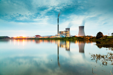 power plant by night