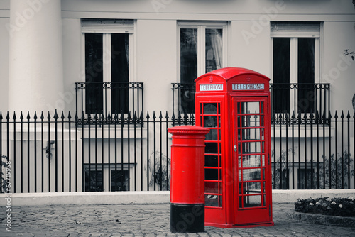 Obraz w ramie telephone booth and mail box