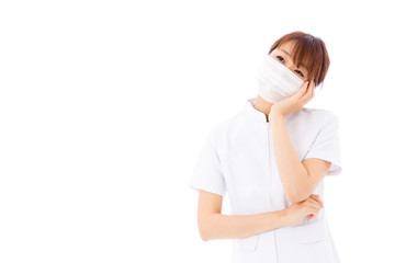 Wall Mural - young asian nurse on white background