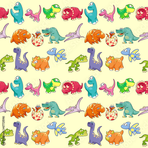 Plakat na zamówienie Group of funny dinosaurs with background.