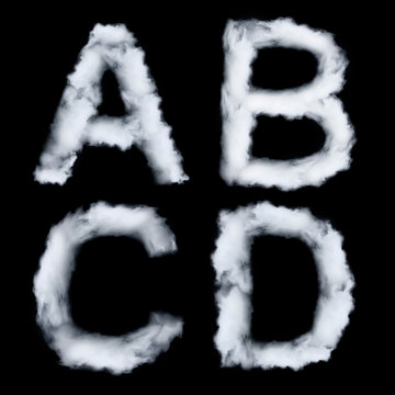 Letters made of smoke, A B C D, isolated on black