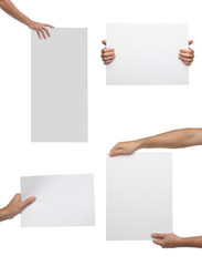 Wall Mural - Collection of hand holding blank paper isolated