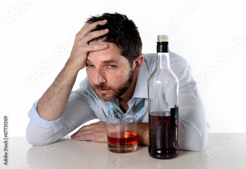 Fotografering drunk businessman wasted drinking alcohol suffering hangover