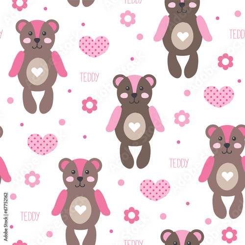 Fototapeta cute and happy bear teddy pattern vector illustration