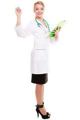 Poster - Woman doctor in lab coat with stethoscope. Medical