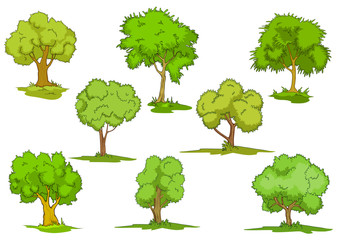 Poster - Set of leafy green trees