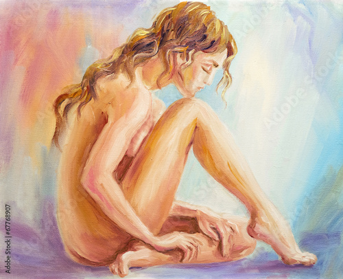 Obraz w ramie Beautiful woman at the morning. Oil painting.