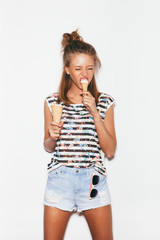 Poster - Playful girl biting ice cream