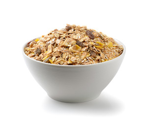 muesli breakfast placed on white background