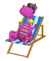 Wall Mural - 3d cartoon dragon relaxing in his beach chair