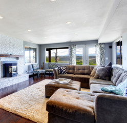 Wall Mural - Living room interior with fireplace and tv