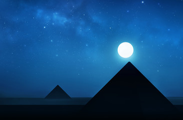 Wall Mural - ancient pyramids at night - night sky filled with stars