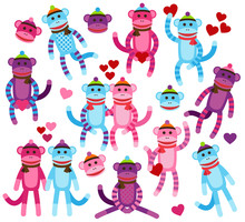 Vector Collection Of Valentine's Day Themed Sock Monkeys