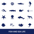 fish and sea life icons set eps10