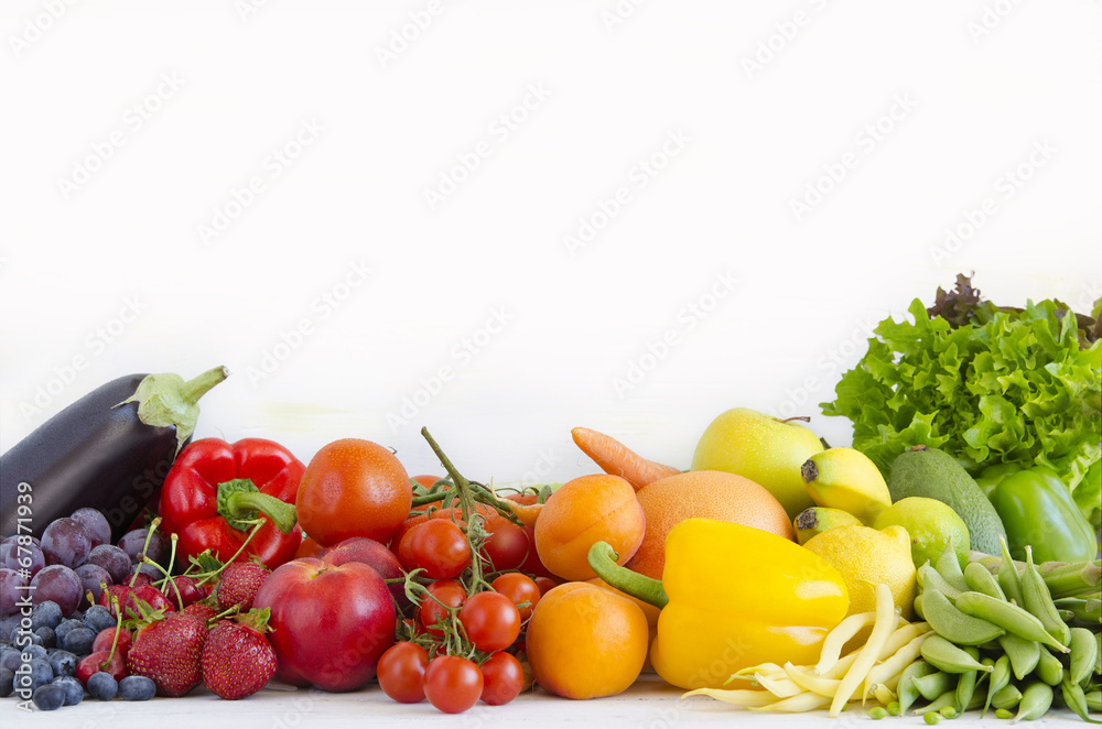 Obraz na płótnie warzywa i owoce w kolorach tęczy w salonie