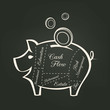 Piggy Bank Cuts with Money Savings Financial concept on Chalkboa
