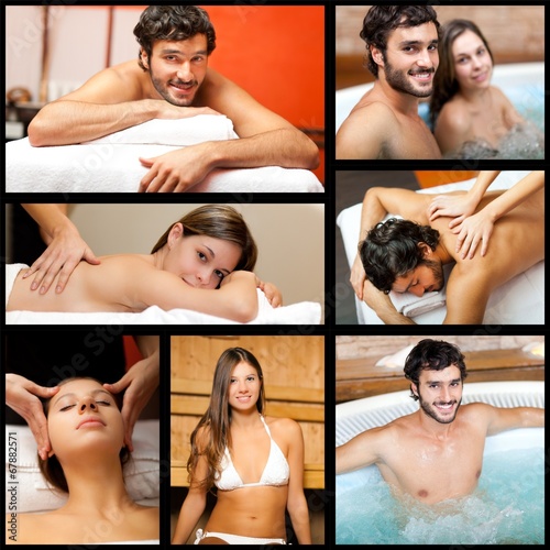 Naklejka dekoracyjna Composition of people relaxing in a spa