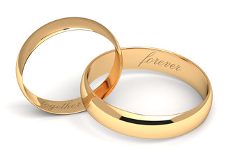 wedding rings on white.