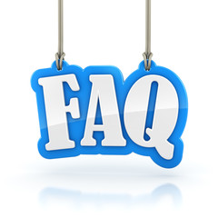 FAQ 3D word hanging on white background clipping path