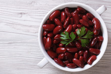 Boiled Red Kidney Beans In A Bowl Closeup On Wooden Top View