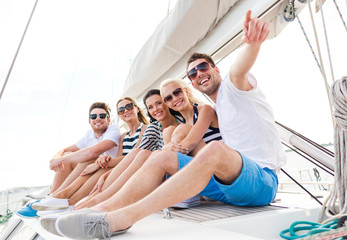 Sticker - smiling friends sitting on yacht deck