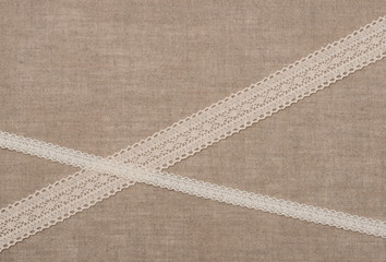 natural linen textile with lace ribbon