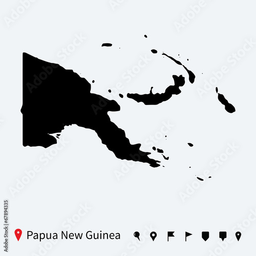 Fotomural High detailed vector map of Papua New Guinea with pins.
