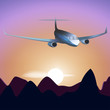 Plane on at sunset background vector