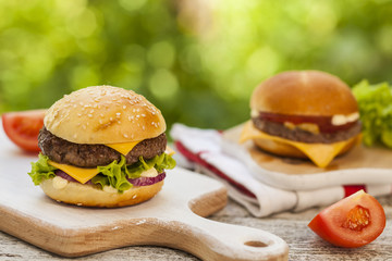 Burgers served outdoor